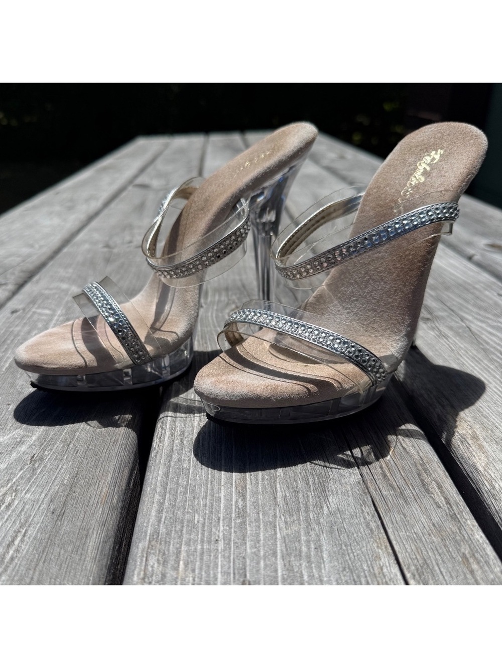 Fabulicious by Pleaser Clear Rhinestone Platform High Heel Sandals Size 8M